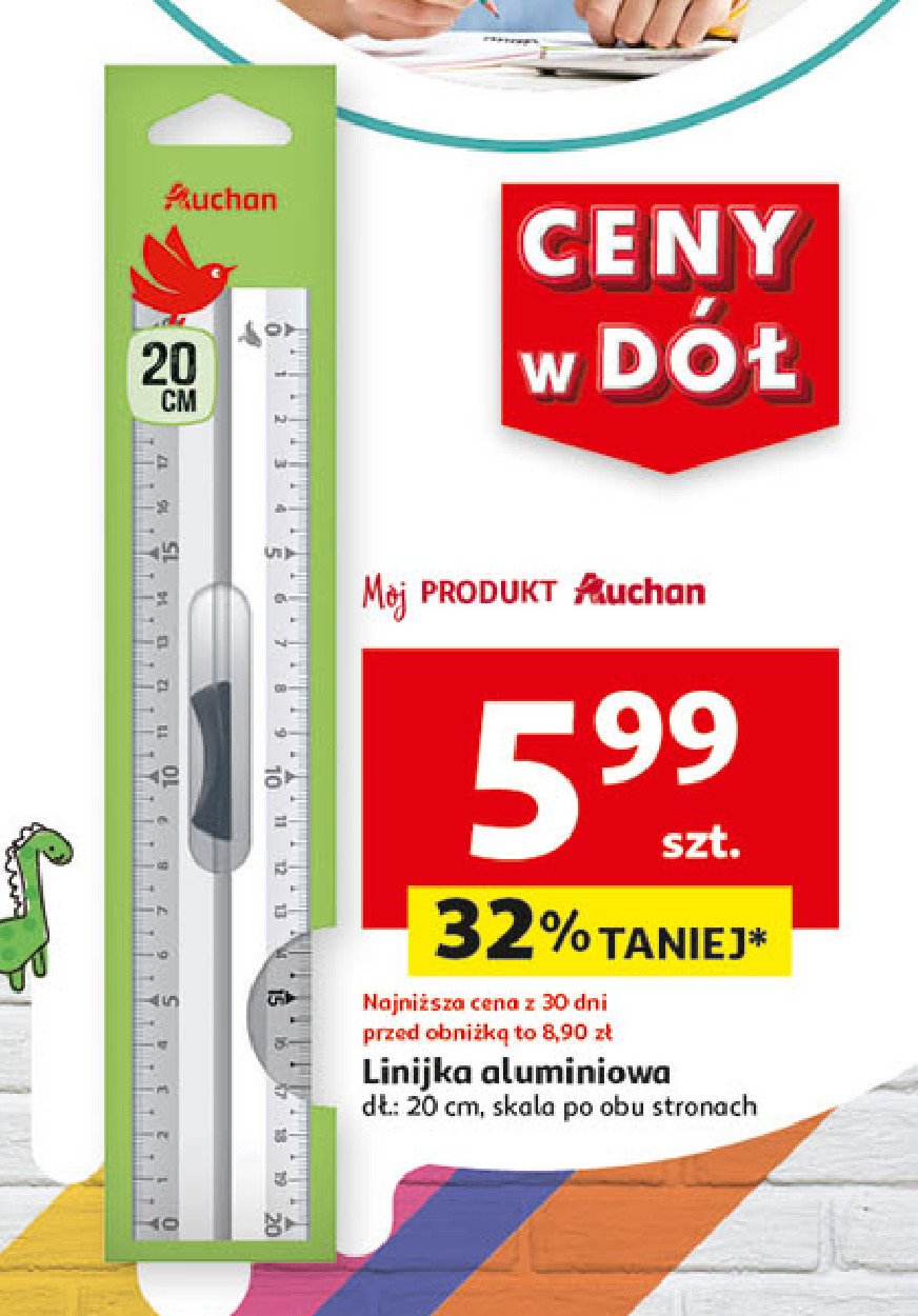 Linijka aluminiowa 20 cm Auchan promocja