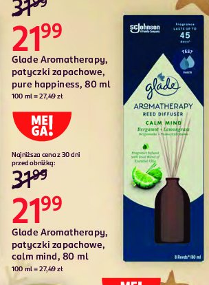 Patyczki zapachowe calm mind GLADE AROMATHERAPY promocja w Rossmann