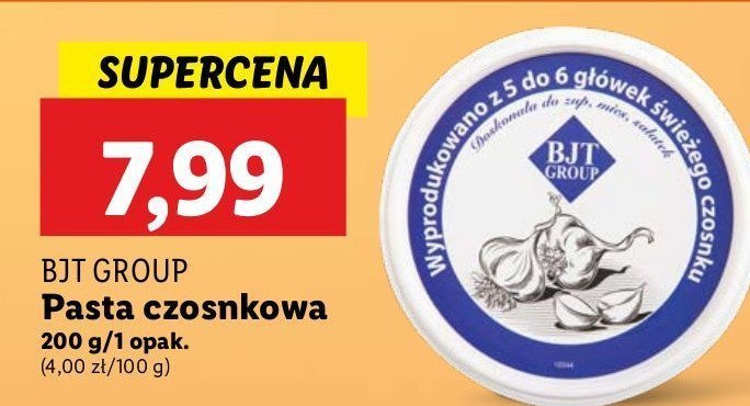 Pasta czosnkowa Bjt group promocja