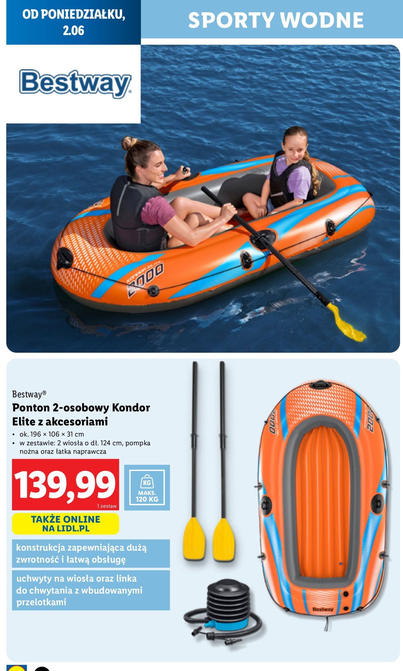 Ponton kondor 2000 188 x 98 x 30 cm Bestway promocja w Lidl