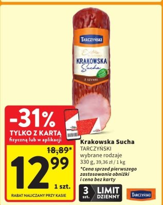 Kiełbasa Krakowska Sucha Tarczyński promocja w Intermarche