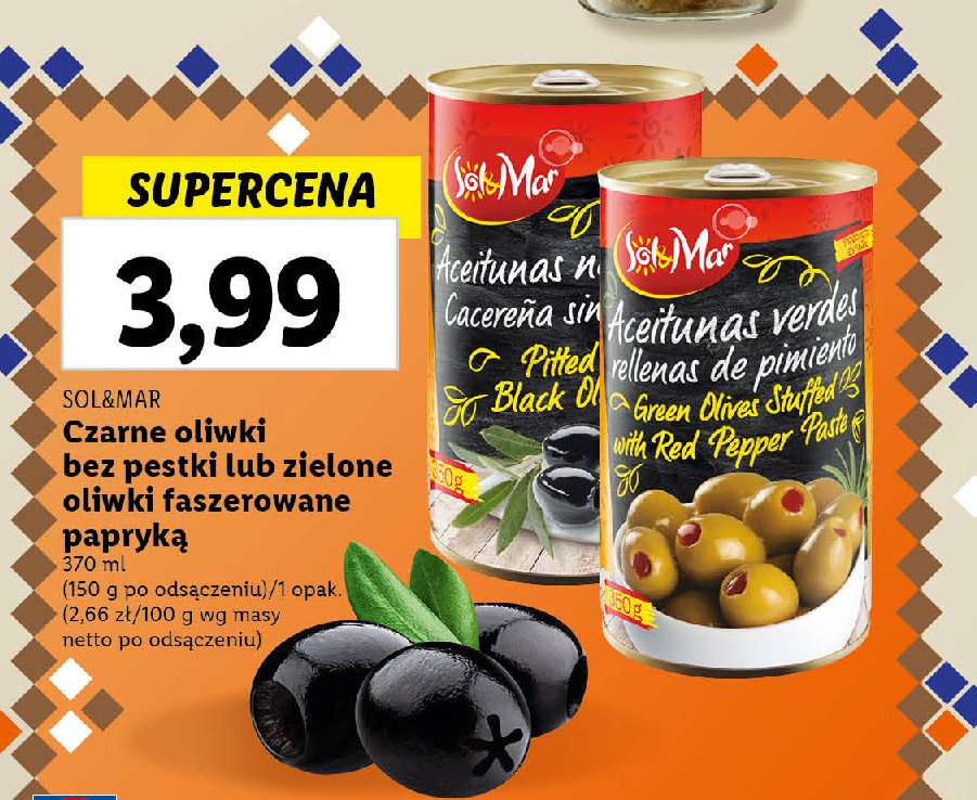 Oliwki zielone z pestk膮 arbequina Sol&mar promocja