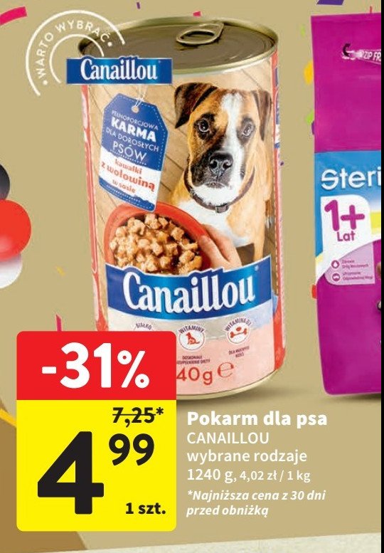 Pokarm dla psa z wołowiną Canaillou promocja w Intermarche