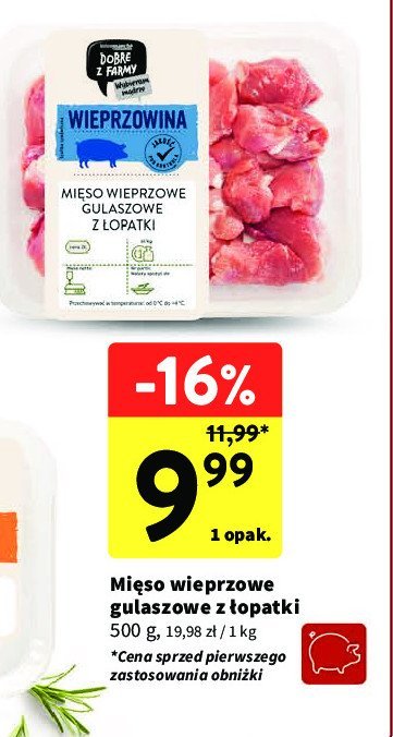 Mięso wieprzowe gulaszowe z łopatki Intermarche dobre z farmy promocja