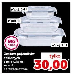 Pojemniki szklane 400 ml + 1 l + 1.5 l Mg home promocja w Kaufland