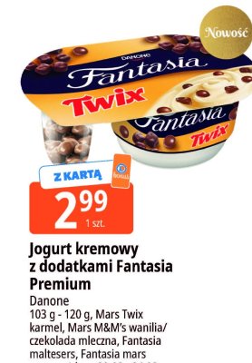 Jogurt kremowy z dodatkami Fantasia Premium Danone Mars Twix promocja w Leclerc