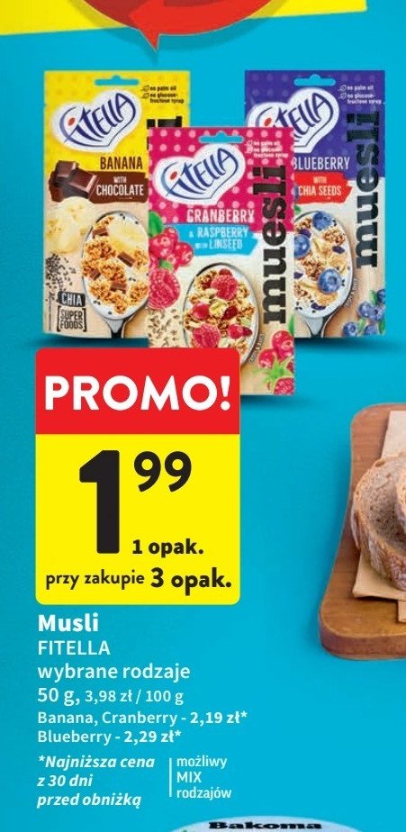 Musli jagodowe Fitella musli chrupkie promocja