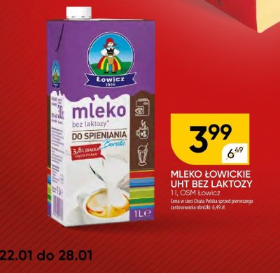 Mleko Łowickie UHT bez laktozy promocja w Chata Polska