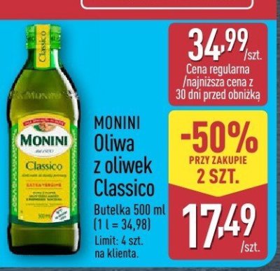Oliwa z oliwek MONINI Oliwa z oliwek Classico przy zakupie 2 szt. promocja w Aldi