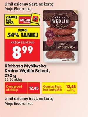 Kiełbasa Myśliwska Kraina Wedlin Select, 270 g promocja w Biedronka