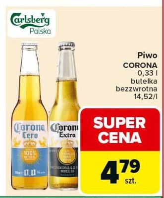 Piwo Corona Extra 0,33l butelka bezwzrotna promocja w Carrefour Market