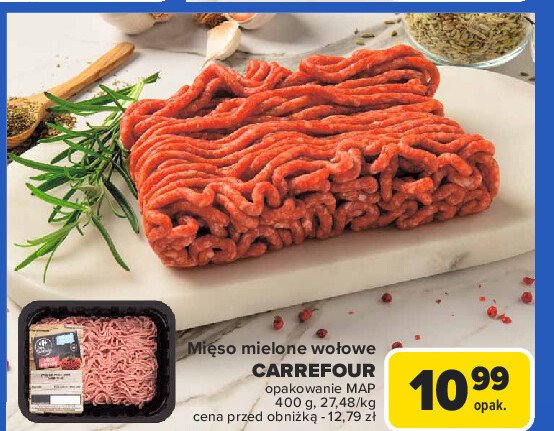 Mięso mielone wołowe Carrefour targ świeżości promocja w Carrefour Market