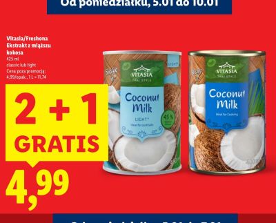 Mleko kokosowe Vitasia/Freshona light promocja w Lidl