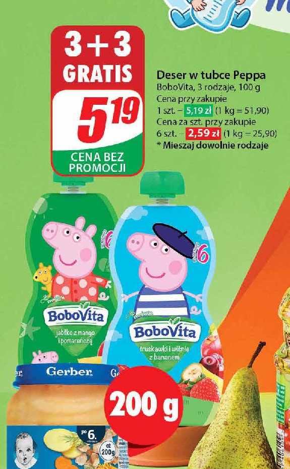 Mus truskawki i wiśnia z bananem peppa pig Bobovita promocja w Dino