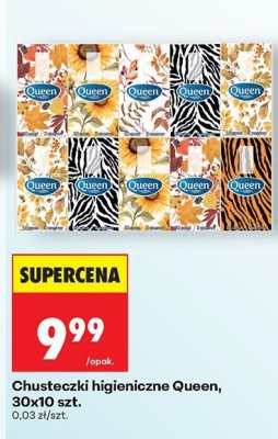 Chusteczki higieniczne Queen, 30x10 szt. promocja w Biedronka