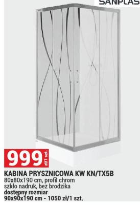 Kabina KABINA PRYSZNICOWA KW KN/TX5B 80x80x190 cm, profil chrom szkło nadruk, bez brodzika dostępny rozmiar 90x90x190 cm - 1050 zł/1 szt. promocja w Merkury Market