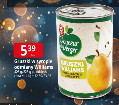 Gruszki w syropie odmiany Williams Douceur du Verger promocja w Leclerc