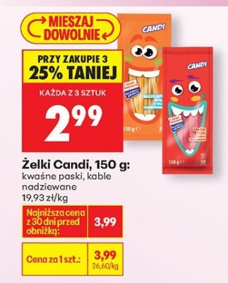 Żelki Candi 150 g kwaśne paski promocja w Biedronka