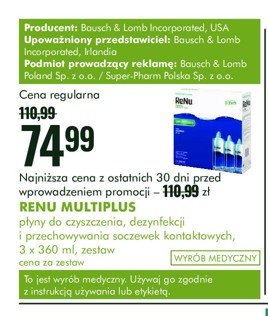 Płyn do soczewek RENU MULTI PLUS promocja