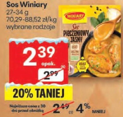 Sos Winiary wybrane rodzaje 27-34g promocja w Delikatesy Centrum
