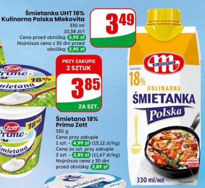 Śmietana 18% Primo Zott promocja w Dino