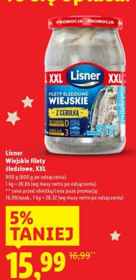 Filety śledziowe wiejskie z cebulką Lisner XXL promocja w Lidl