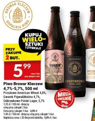 Piwo Browar Kleczew 4,7%-5,7%, 500 ml promocja w Twój Market