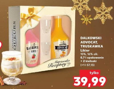 Likier DALKOWSKI ADVOCAT, TRUSKAWKA 15%, 16% alk. 0,7 l opakowanie + 2 kieliszki promocja w Kaufland