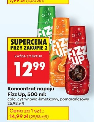 Koncentrat napoju Fizz Up, 500 ml: cola, cytrynowo-limetkowy, pomarańczowy promocja w Biedronka