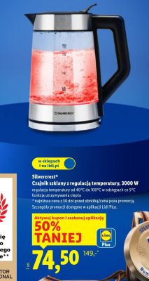 Czajnik szklany Silvercrest z regulacją temperatury, 3000 W promocja w Lidl