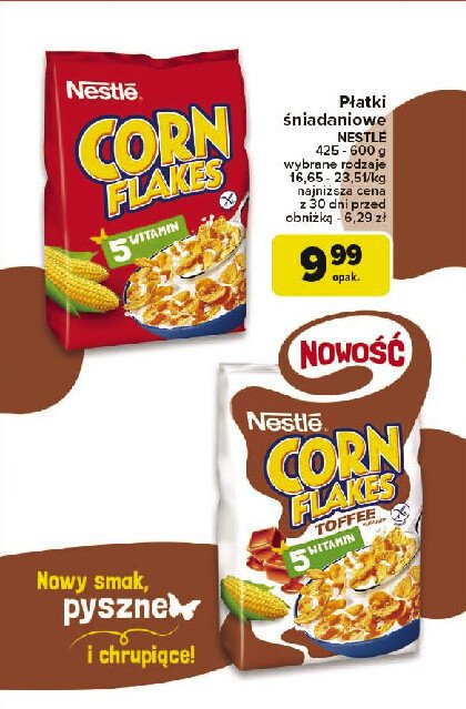 Płatki śniadaniowe toffi Corn flakes (nestle) promocja w Carrefour