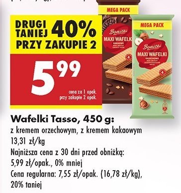 Wafelki tasso z kremem orzechowym Bonitki promocja