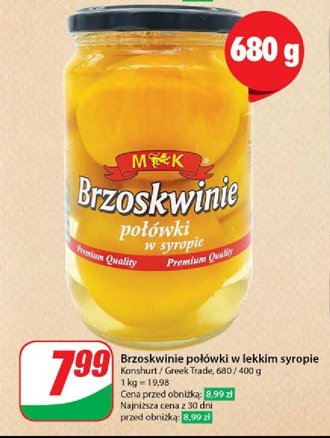 Brzoskwinie połówki w lekkim syropie M&k promocja w Dino