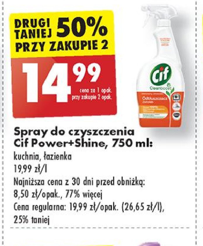 Spray do czyszczenia łazienki Cif cleanboost promocja w Biedronka