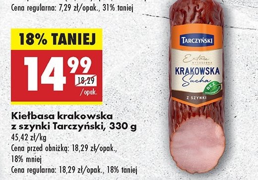 Kiełbasa krakowska sucha z szynki Tarczyński promocja w Chorten