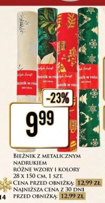 Bieżnik z metalicznym nadrukiem 28x150 cm, różne wzory i kolory promocja w Dino