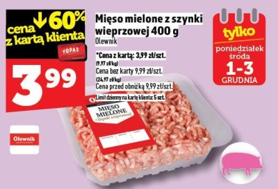 Mięso mielone z szynki wieprzowej Olewnik 400 g promocja w TOPAZ