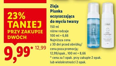 Pianka oczyszczająca do mycia twarzy Ziaja promocja w Lidl