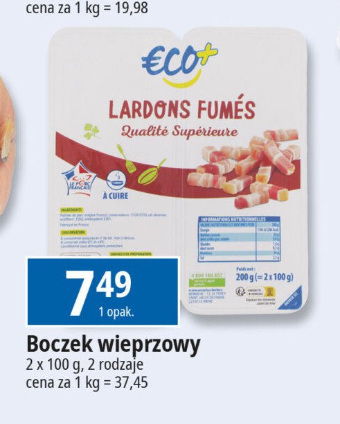 Boczek wieprzowy wędzony Eco+ promocja w Leclerc