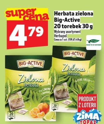 Herbata zielona Big-Active 20 torebek 30 g promocja w TOPAZ