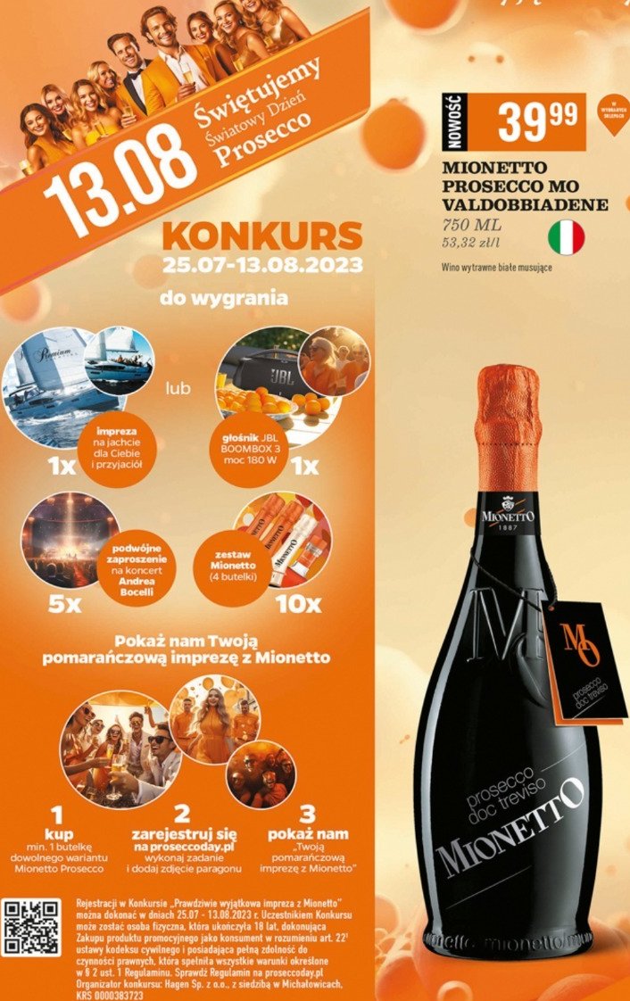 Wino białe musujące MIONETTO PROSECCO DOCG VALDOBBIADENE promocja