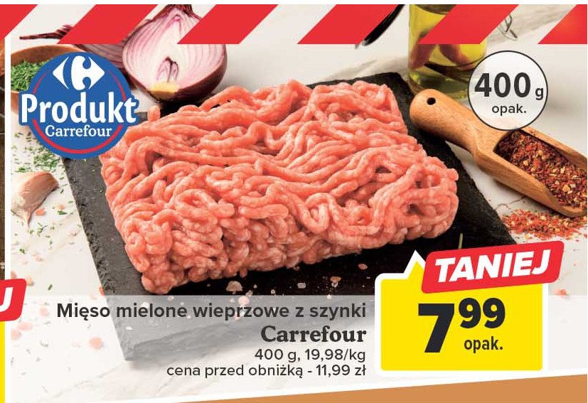 Mięso mielone z szynki wieprzowej Carrefour targ świeżości promocja