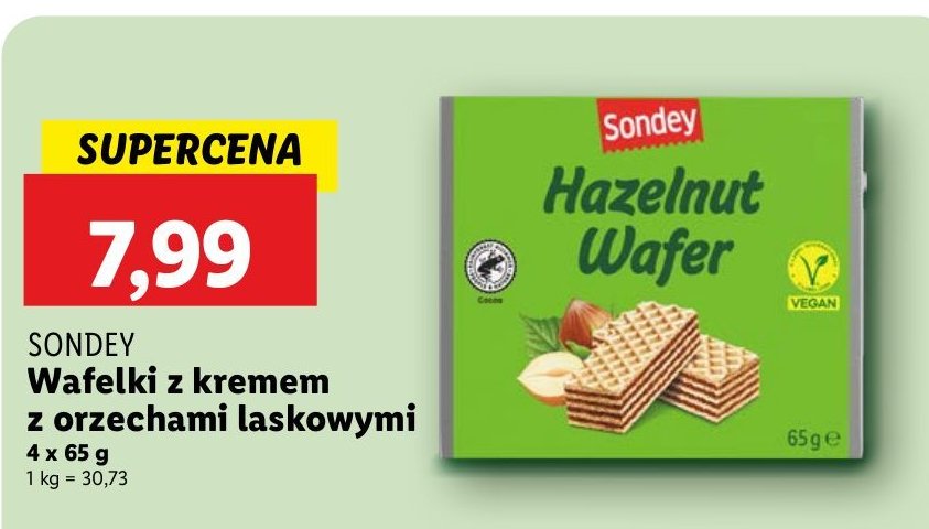 Wafelki z kremem z orzechów laskowych Sondey promocja w Lidl