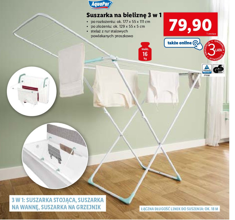 Suszarka 3w1 177 x 55 x 111 cm Aquapur promocja