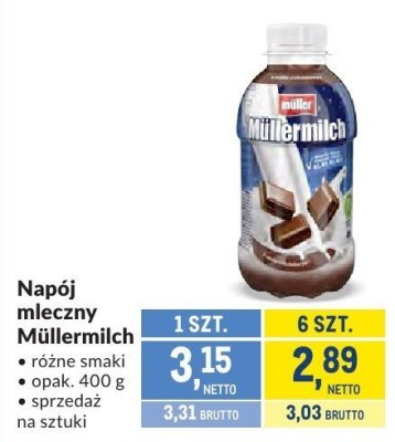 Napój mleczny Müllermilch różne smaki promocja w Makro
