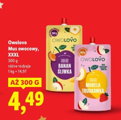 Mus owocowy Owolovo XXXL różne rodzaje promocja w Lidl