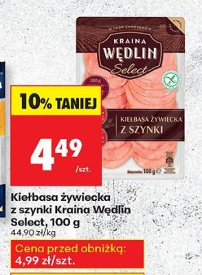Kiełbasa żywiecka z szynki Kraina Wedlin Select promocja w Biedronka