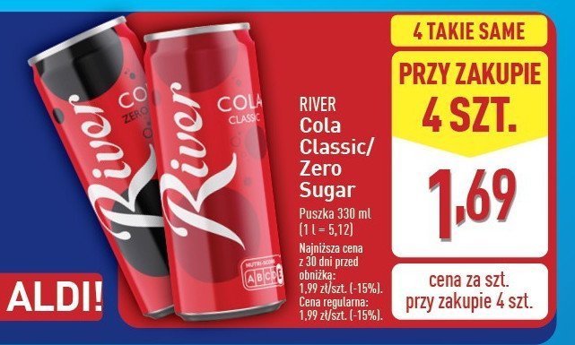 Napój cola zero River promocja w Aldi