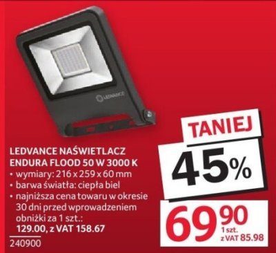 Naświetlacz Ledvance Endura Flood 50W 3000K promocja w Selgros