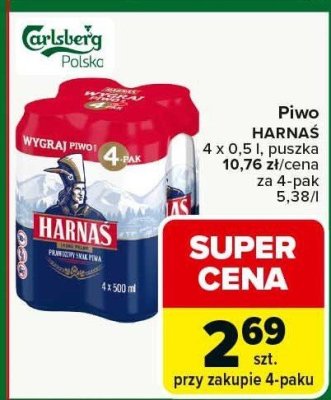 Piwo HARNAŚ 4 x 0,5 l puszka promocja w Carrefour